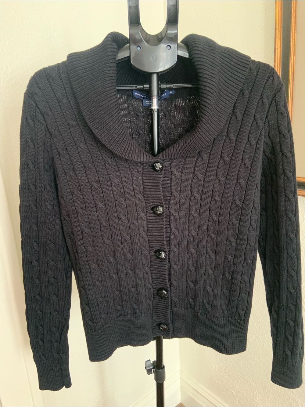 Ralph Lauren Sport Sweater Women’s Black Cable Knit Button Cardigan